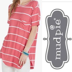 NWT Mud Pie Rae Jersey Top Coral Stripe Size Medium